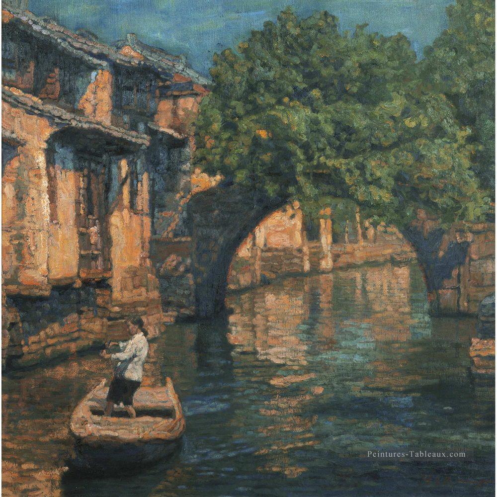 Pont dans l’ombre des arbres chinois Chen Yifei Peintures à l'huile